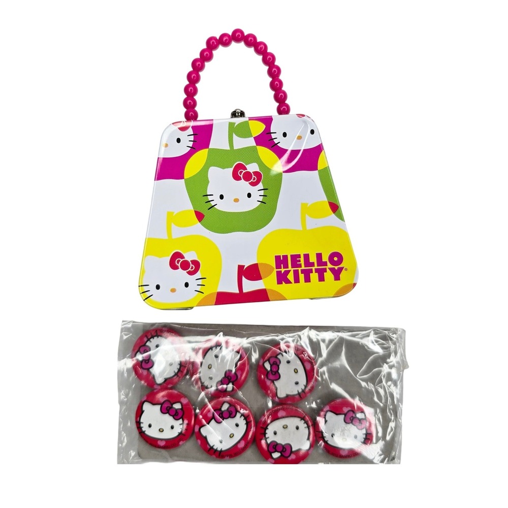 Hello Kitty Mini Purse Tin Box Bead Handle Button Magnets Sanrio 2010 2012